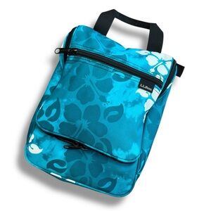 LL Bean Hanging Travel Personal Organizer Blue Hawaiian Print Toiletry Bag